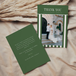 Tarjeta De Agradecimiento Foto de boda con rayas verdes oliva modernas