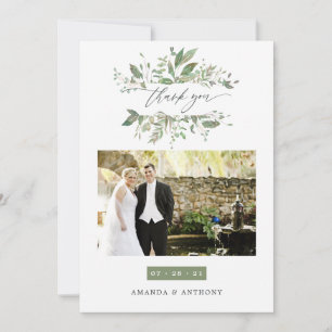 Tarjeta De Agradecimiento Foto de boda con vegetación en acuarela