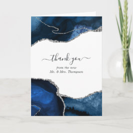 Tarjeta De Agradecimiento Foto de boda de ágata plateada y azul marino