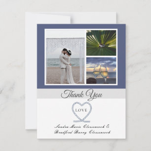Tarjeta De Agradecimiento Foto de Boda de Ancla del Corazón Azul Blanco Náut