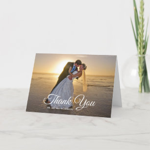 Tarjeta De Agradecimiento Foto de boda de árbol de palma de oro rosa gris ca