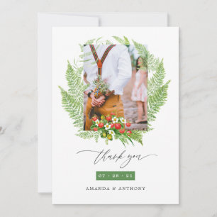 Tarjeta De Agradecimiento Foto de boda de bosque con vegetación en acuarela
