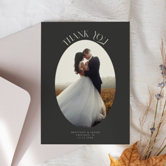 Tarjeta De Agradecimiento Foto de Boda de carbón vegetal oval (Subido por el creador)