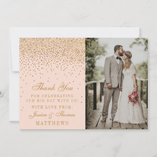 Tarjeta De Agradecimiento Foto de Boda de Confetti Rubor Pink & Glam Gold