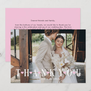 Tarjeta De Agradecimiento Foto de boda de corazones románticos modernos rosa