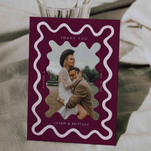 Tarjeta De Agradecimiento Foto de Boda de Cranberry de línea dibujada a mano