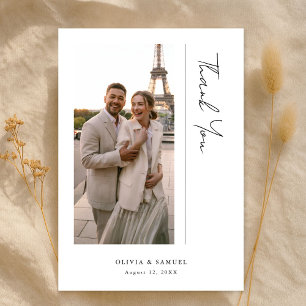 Tarjeta De Agradecimiento Foto de boda de destino minimalista con guión mode