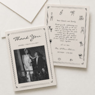 Tarjeta De Agradecimiento Foto de boda de dinero antiguo dibujada a mano