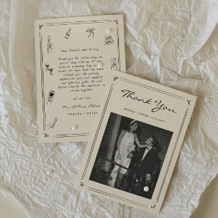 Tarjeta De Agradecimiento Foto de boda de dinero antiguo dibujada a mano