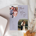 Tarjeta De Agradecimiento Foto de Boda de doble arco de Lilac<br><div class="desc">Elegante y rústico tarjeta de agradecimiento boda con un marco doble arco de lac con texto que dice "gracias" con corazón. Puedes tener dos fotos en la parte delantera y una en la parte trasera.</div>