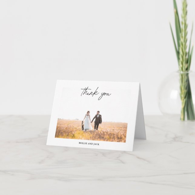 Tarjeta De Agradecimiento Foto de Boda de escritura manual de escritura de e (Anverso)