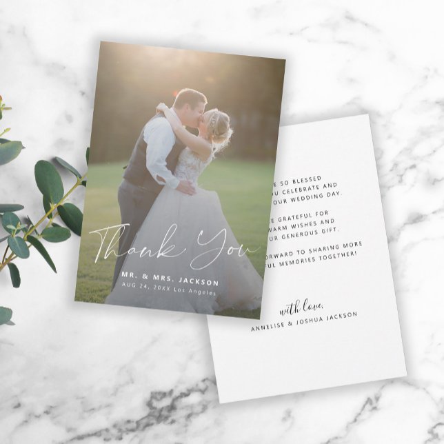 Tarjeta De Agradecimiento Foto de boda de escritura simple y moderna (Subido por el creador)
