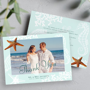 Tarjeta De Agradecimiento Foto de boda de estrella de destino de playa