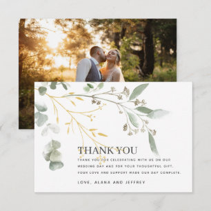 Tarjeta De Agradecimiento Foto de boda de eucalipto con acuarela