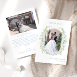 Tarjeta De Agradecimiento Foto de boda de flor de acuarela azul claro