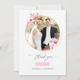 Tarjeta De Agradecimiento Foto de boda de flor de cerezo rosa de primavera