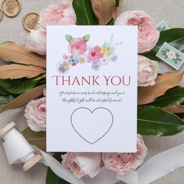 Tarjeta De Agradecimiento Foto de Boda de floral de acuarela con membrana ma (Subido por el creador)