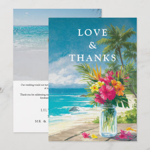 Tarjeta De Agradecimiento Foto de boda de frasco de albañil floral de playa