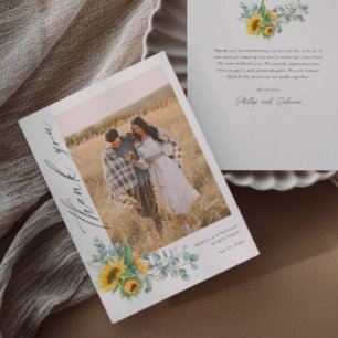 Tarjeta De Agradecimiento Foto de boda de girasol eucalipto moderno