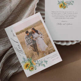 Tarjeta De Agradecimiento Foto de boda de girasol moderno eucalipto 