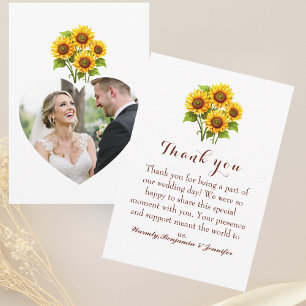 Tarjeta De Agradecimiento Foto de boda de girasol rústico 