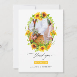 Tarjeta De Agradecimiento Foto de boda de girasoles boho acuarela