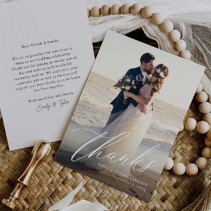 Tarjeta De Agradecimiento Foto de Boda de guión de caligrafía moderna de pre