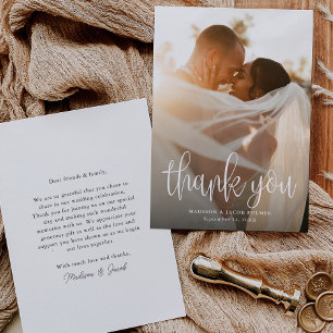 Tarjeta De Agradecimiento Foto de Boda de guión de caligrafía moderna de pre