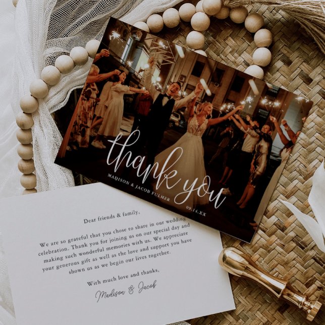 Tarjeta De Agradecimiento Foto de Boda de guión de caligrafía moderna de pre (Subido por el creador)