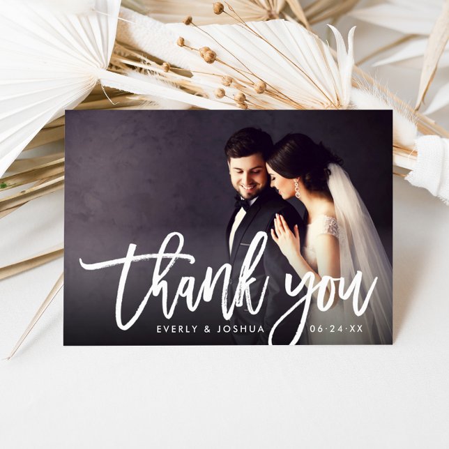 Tarjeta De Agradecimiento Foto de Boda de guión pincel moderno (Subido por el creador)