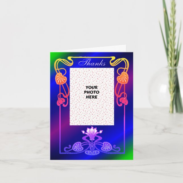 Tarjeta De Agradecimiento Foto de Boda de marco floral arcoiris bonito (Anverso)