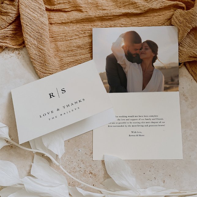Tarjeta De Agradecimiento Foto de Boda de monograma clásico negro y crudo (Subido por el creador)