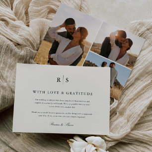 Tarjeta De Agradecimiento Foto de Boda de monograma clásico negro y crudo