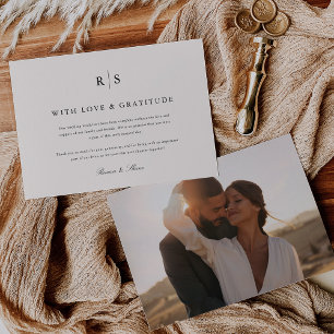 Tarjeta De Agradecimiento Foto de Boda de monograma clásico negro y crudo