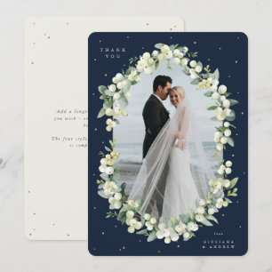 Tarjeta De Agradecimiento Foto de boda de Navy/Crema Snowberry+Eucalyptus