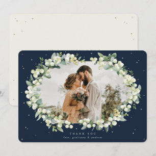 Tarjeta De Agradecimiento Foto de boda de Navy/Crema Snowberry+Eucalyptus