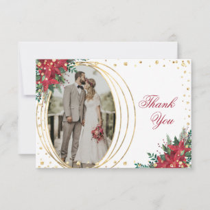 Tarjeta De Agradecimiento Foto de boda de Nochebuena con poinsettia