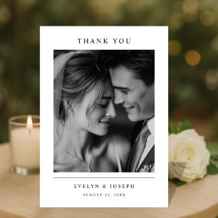 Tarjeta De Agradecimiento Foto de boda de recién casados elegante en blanco