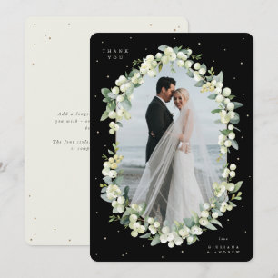 Tarjeta De Agradecimiento Foto de boda de Snowberry y eucalipto negro/crema