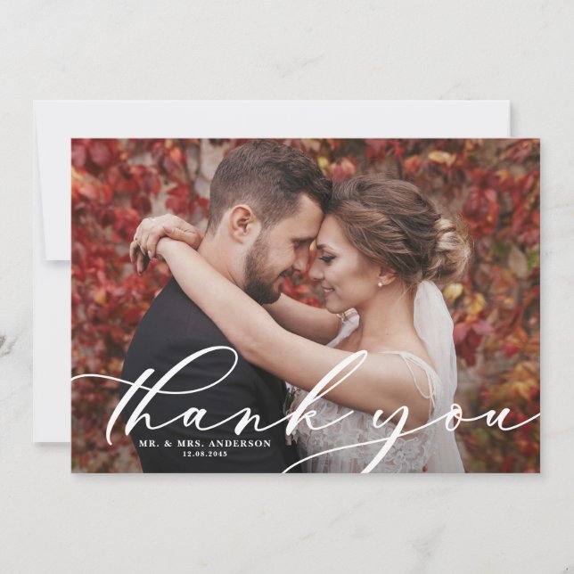 Tarjeta De Agradecimiento Foto de Boda de sobreimpresión de guión caprichoso (Anverso)
