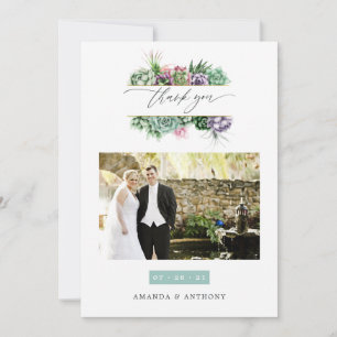 Tarjeta De Agradecimiento Foto de boda de suculentas acuarela
