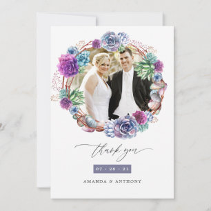Tarjeta De Agradecimiento Foto de boda de suculentas de desierto con acuarel