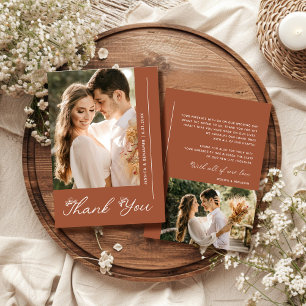 Tarjeta De Agradecimiento Foto de boda de terracota boho personalizada