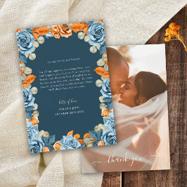 Tarjeta De Agradecimiento Foto de boda de terracota floral azul marino y óxi