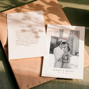 Tarjeta De Agradecimiento Foto de boda de terracota moderna limpia
