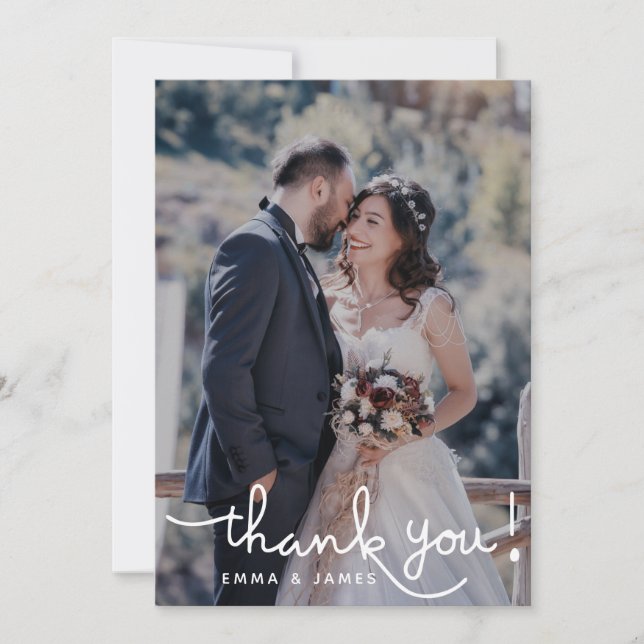 Tarjeta De Agradecimiento Foto de Boda de texto con letras de mano simple su (Anverso)