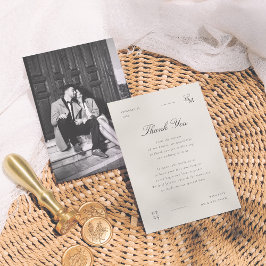 Tarjeta De Agradecimiento Foto de Boda Editorial Minimalista