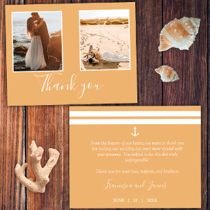 Tarjeta De Agradecimiento Foto de boda elegante de ancla náutica naranja