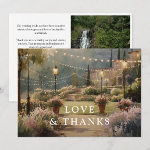 Tarjeta De Agradecimiento Foto de boda elegante de jardín campestre en acuar