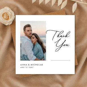 Tarjeta De Agradecimiento Foto de boda elegante en la playa al atardecer mod
